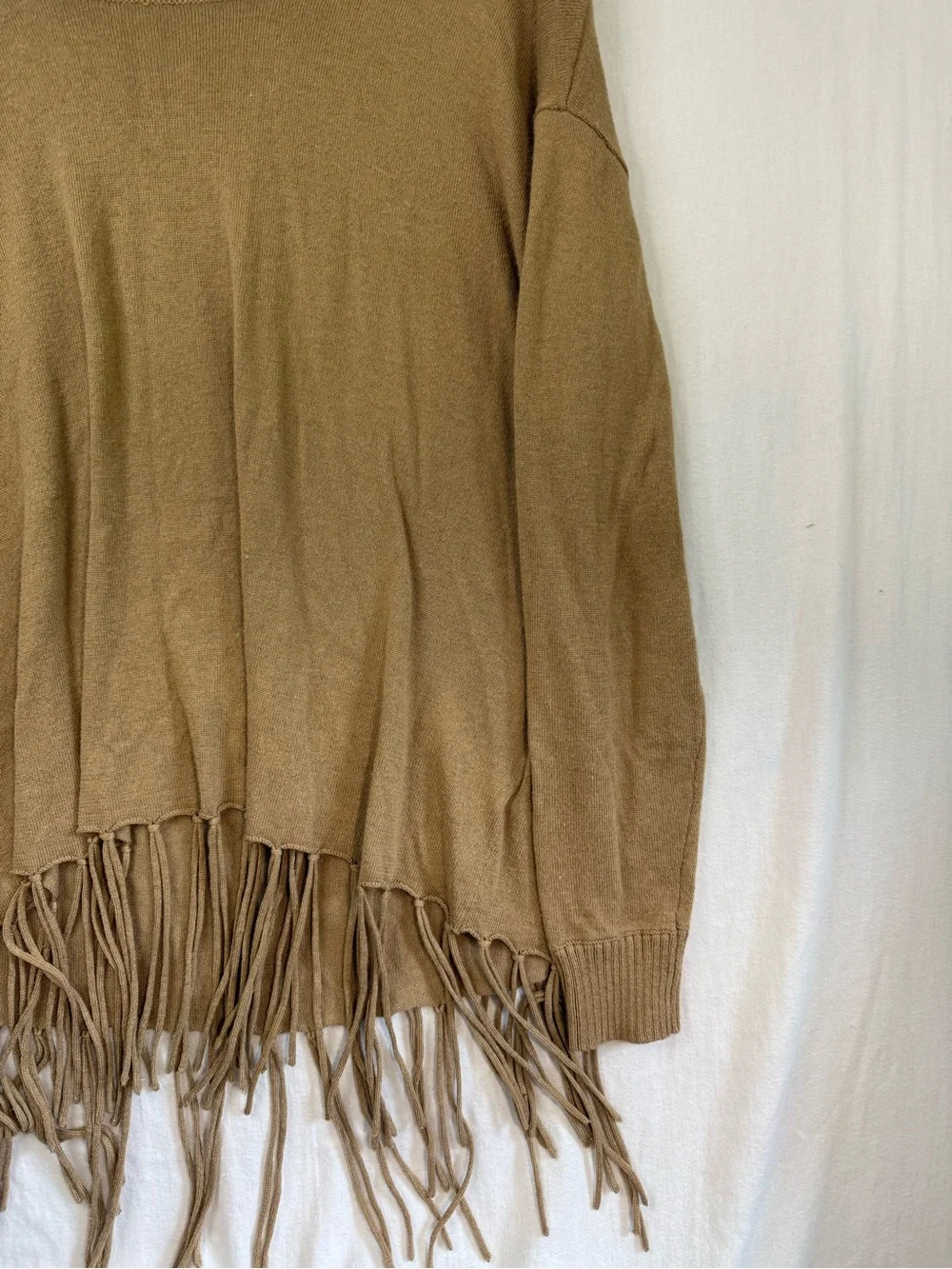 Michael Kors Fringe Hem Cowl Neck Sweater Oversized Fit - Camel Size Smallaa